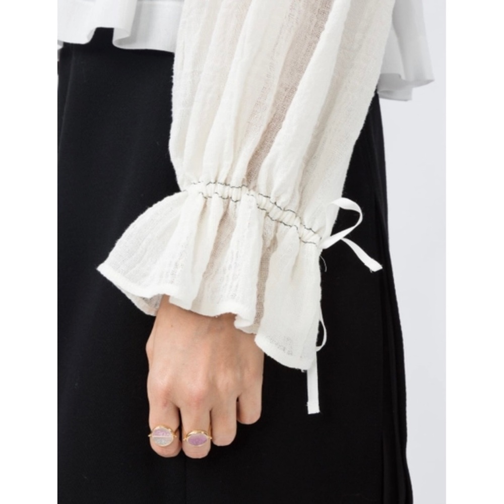 Altuzarra Bone Linen distressed billowy sleeve button up jacket blouse - Picture 4 of 12